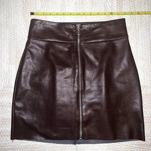EXPRESS: Faux Leather Zipper Front Raw Hem Mini Skirt